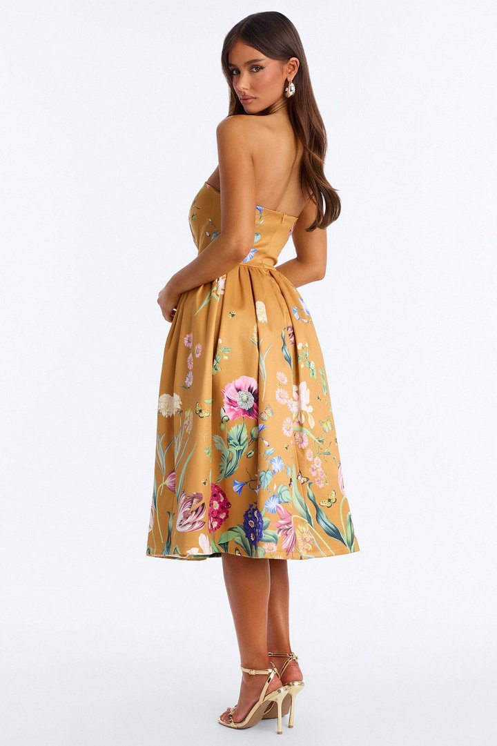 See Me Blossom Floral Midi Dress - Gold/combo