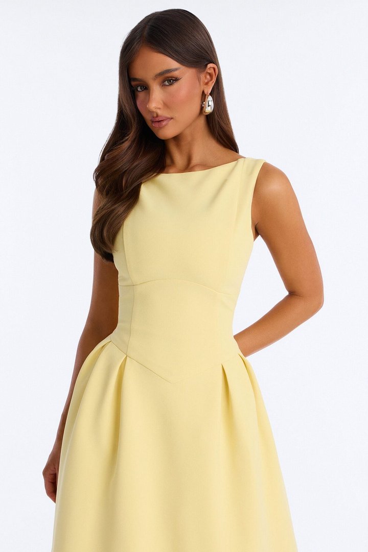 Anika Pleated Midi Dress - Butter Yellow