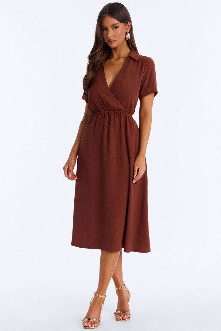Caroline Cinched Midi Dress - Chocolate