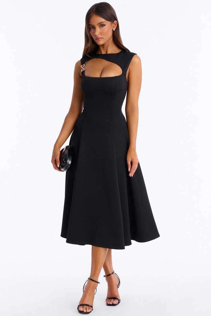 Mallie A Line Midi Dress - Black