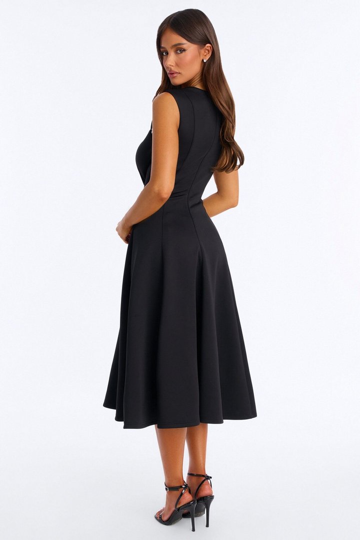 Mallie A Line Midi Dress - Black