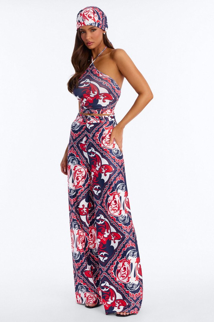 Miranda 3 Piece Halter Pant Set - Navy/combo