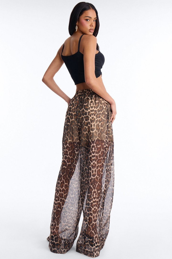 Hollie Wide Leg Leopard Organza Pant - Leopard