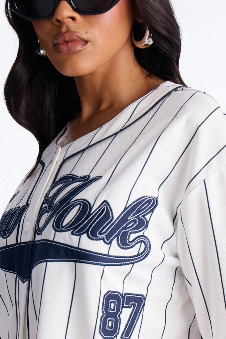New York Pinstripe Baseball Jersey - White