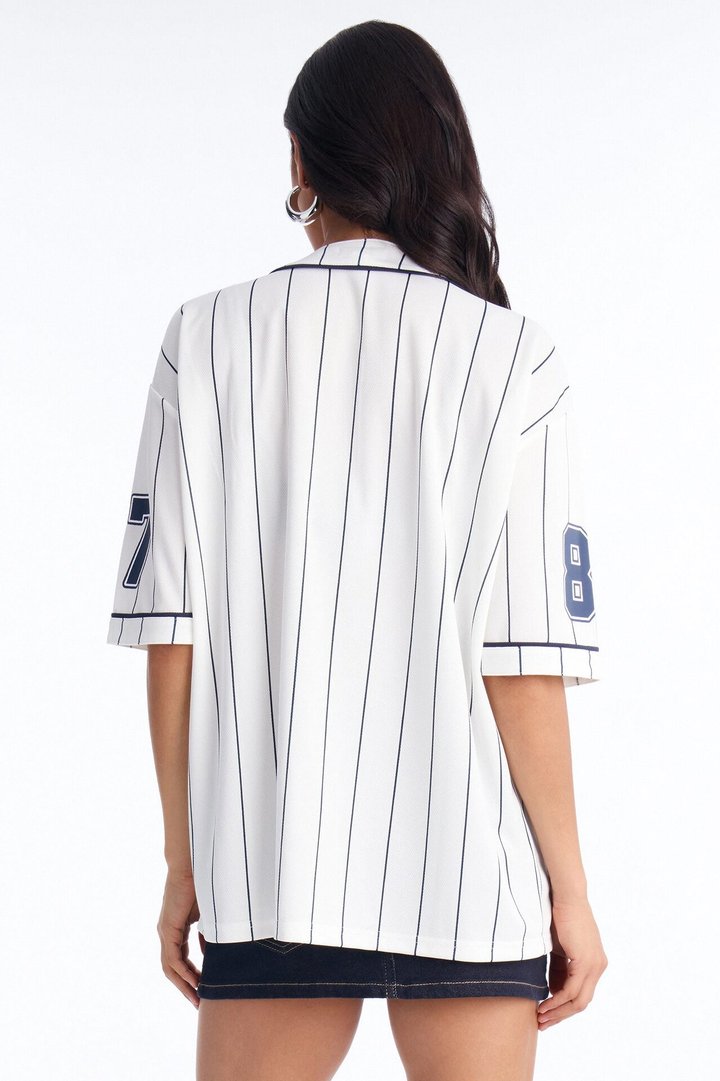 New York Pinstripe Baseball Jersey - White