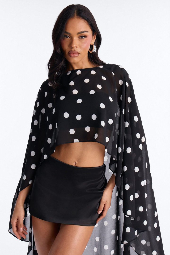 Sun Chaser Polka Dot Chiffon Poncho - Black/combo