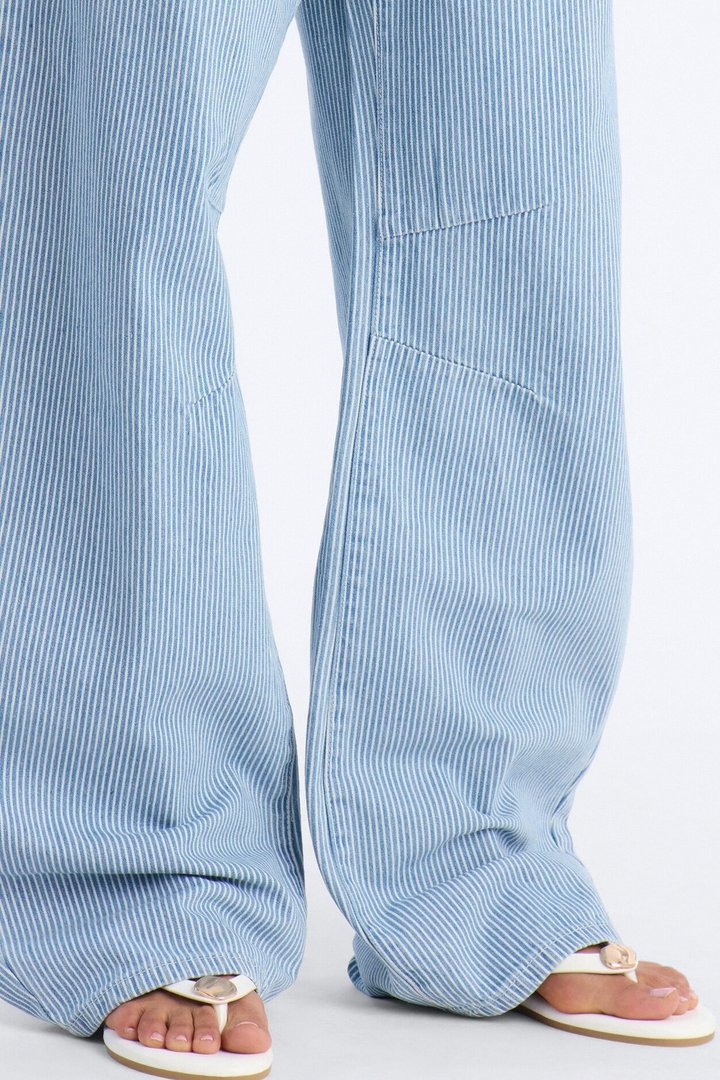 Oceanside Tie Waist Striped Tie Waist Jeans - Light Wash