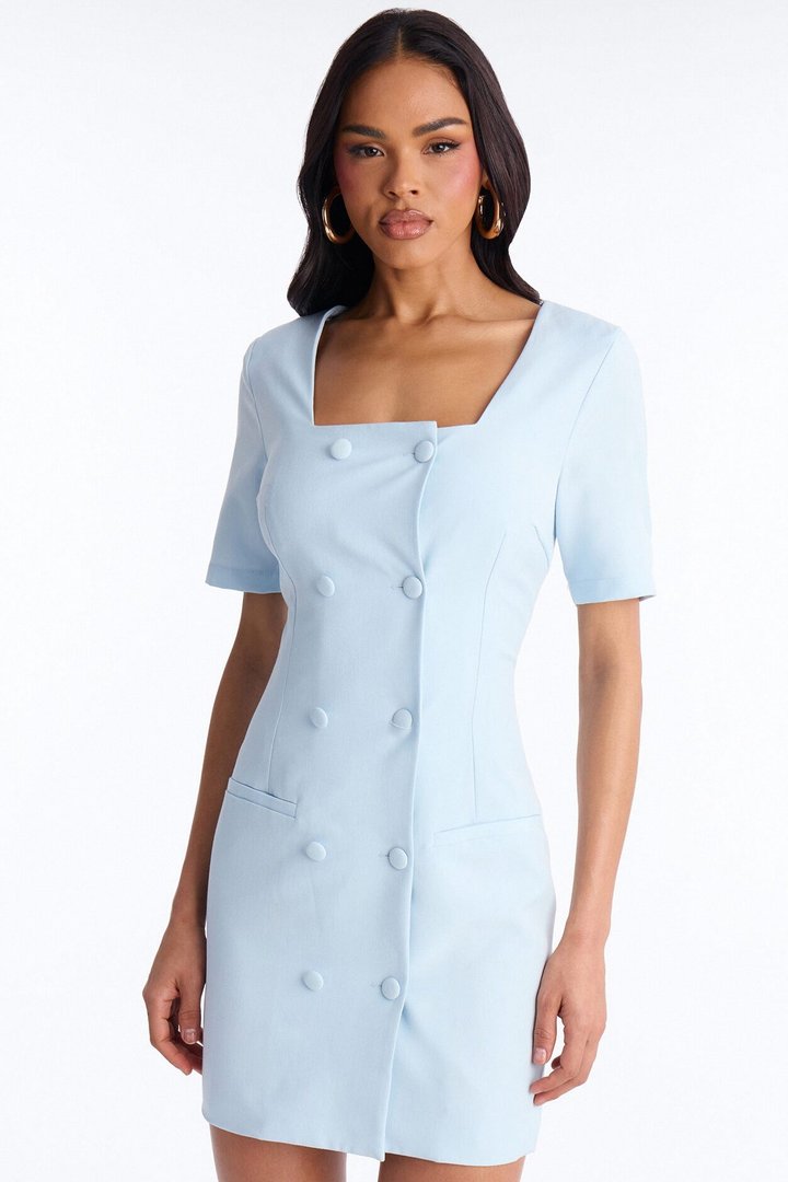 Winnie Short Sleeve Blazer Mini Dress - Light Blue