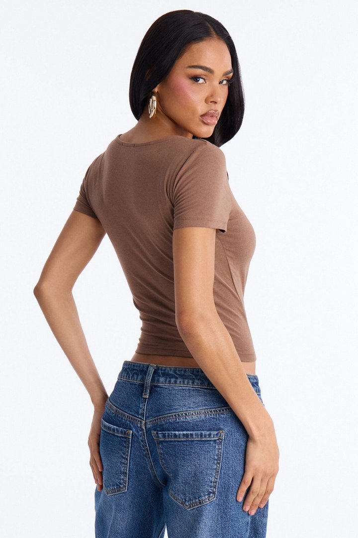 Marissa Double Lined Basic Top - Brown