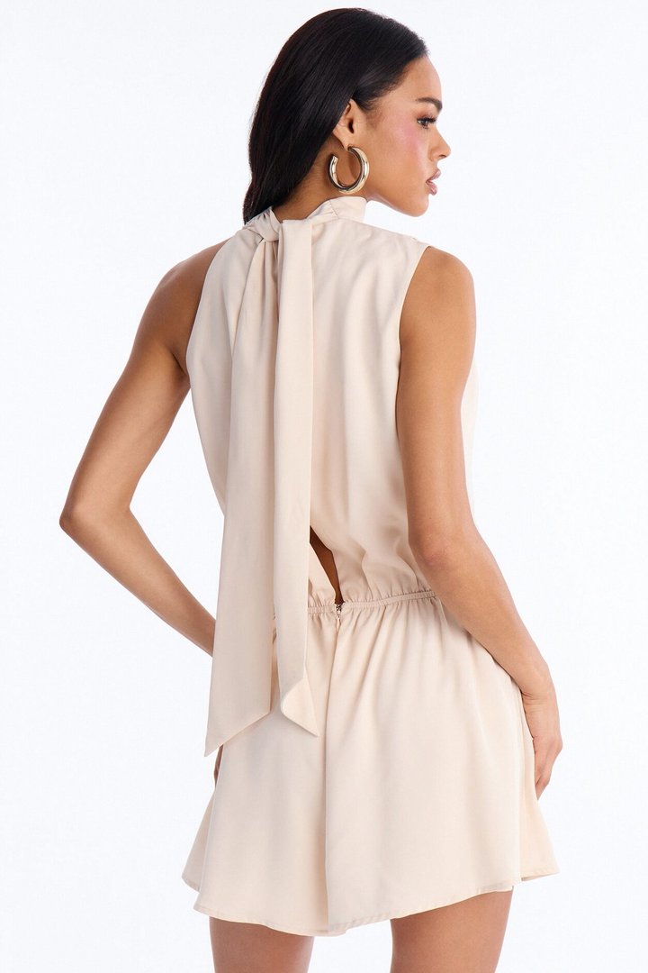 Rina Draped High Neck Romper - Cream