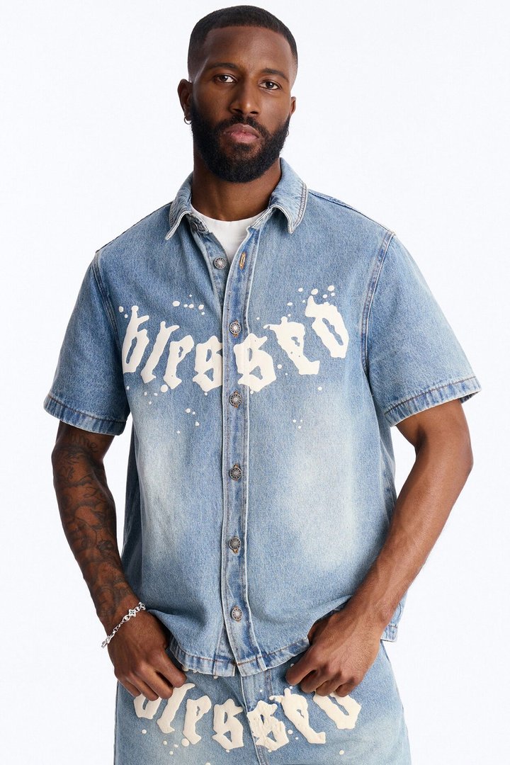 Been Blessed Denim Button Up Shirt - Medium Blue Wash