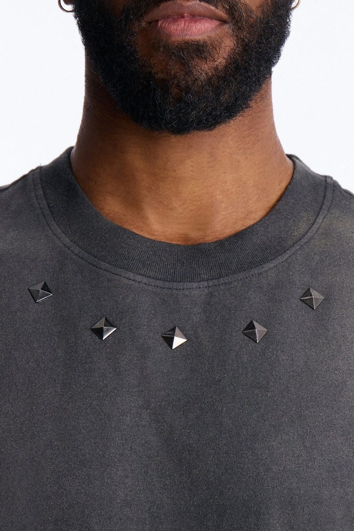 Washed Embellished Muscle Tee - Black