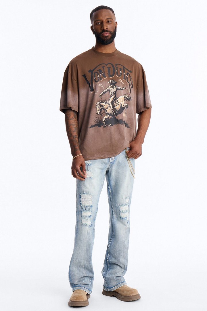 Von Dutch Dip Dye Ridin Boxy Short Sleeve Tee - Brown