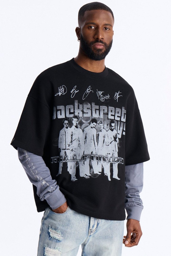 Backstreet Boys Larger Than Life Oversized Fleece Twofer - Black Wash