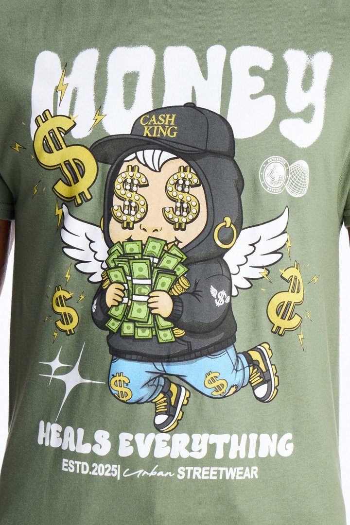Money Heals Everything Short Sleeve Tee - Olive