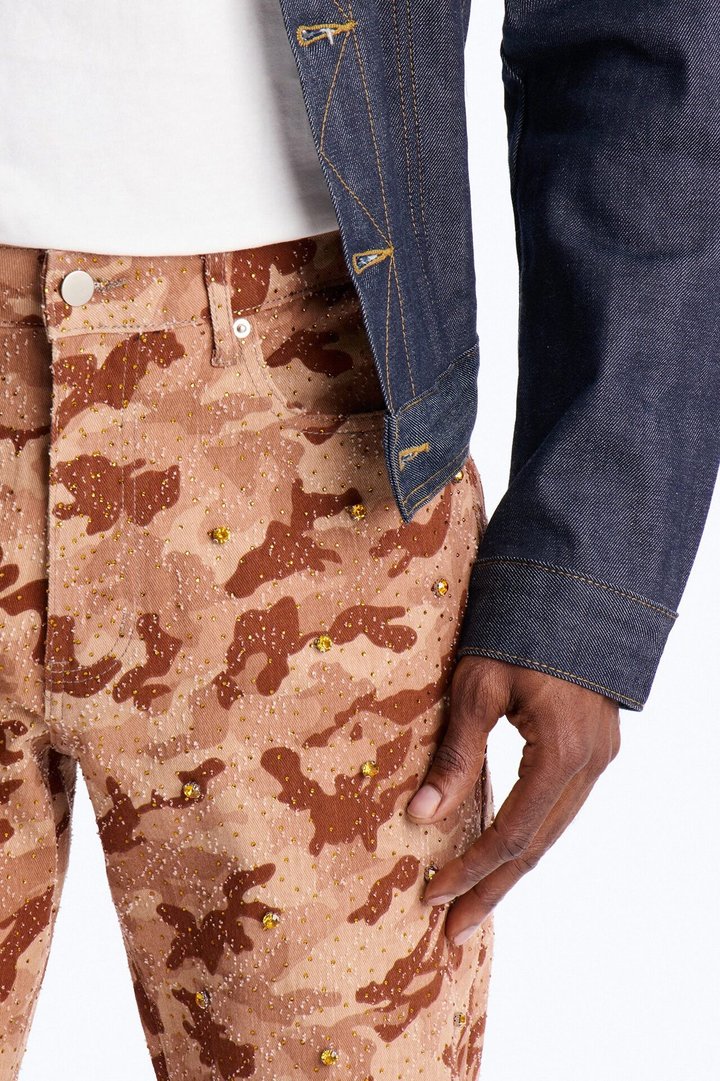 Slim Embellished Hex Pant - Chocolate