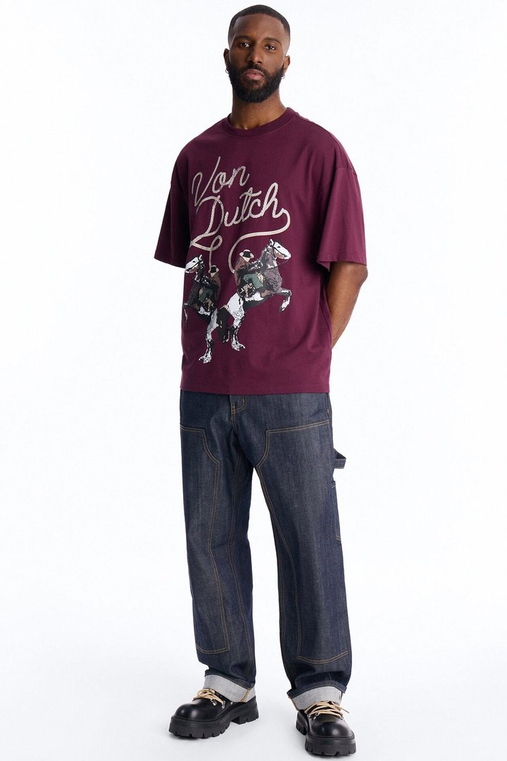 Von Dutch Cowboy Boxy Short Sleeve Tee - Burgundy