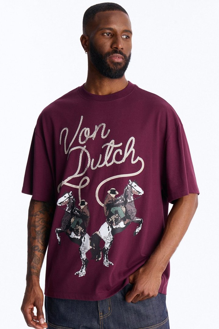 Von Dutch Cowboy Boxy Short Sleeve Tee - Burgundy
