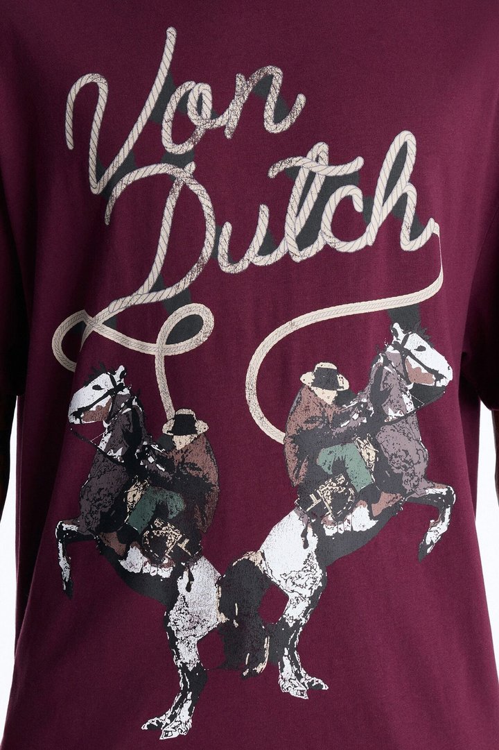 Von Dutch Cowboy Boxy Short Sleeve Tee - Burgundy