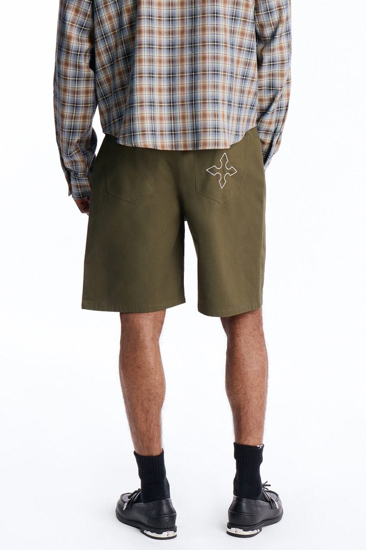 Relaxed Vatican City Stitched Embellished Short - Olive