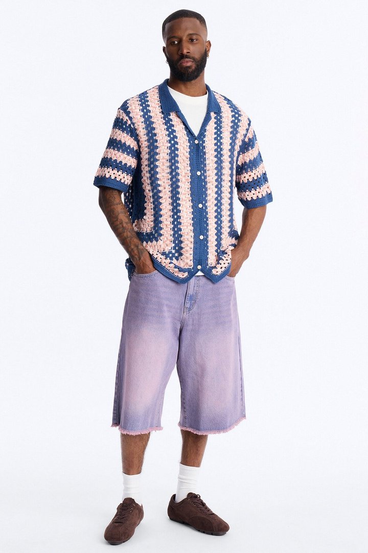 Cropped Color Paradise Crochet Button Up Shirt - Multi Color