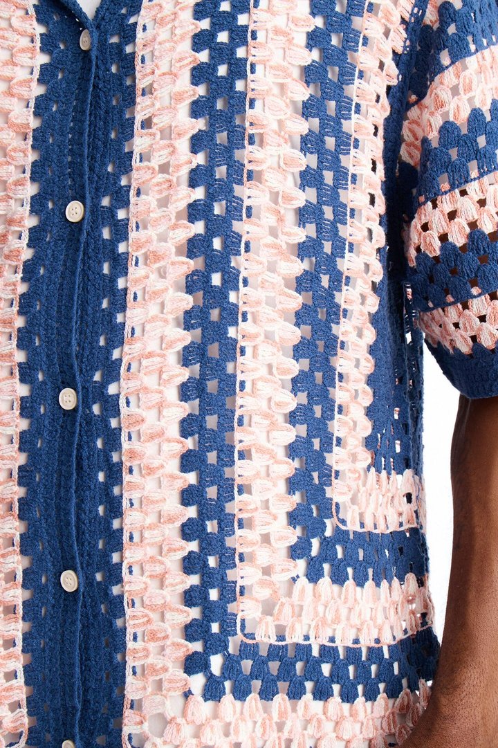 Cropped Color Paradise Crochet Button Up Shirt - Multi Color