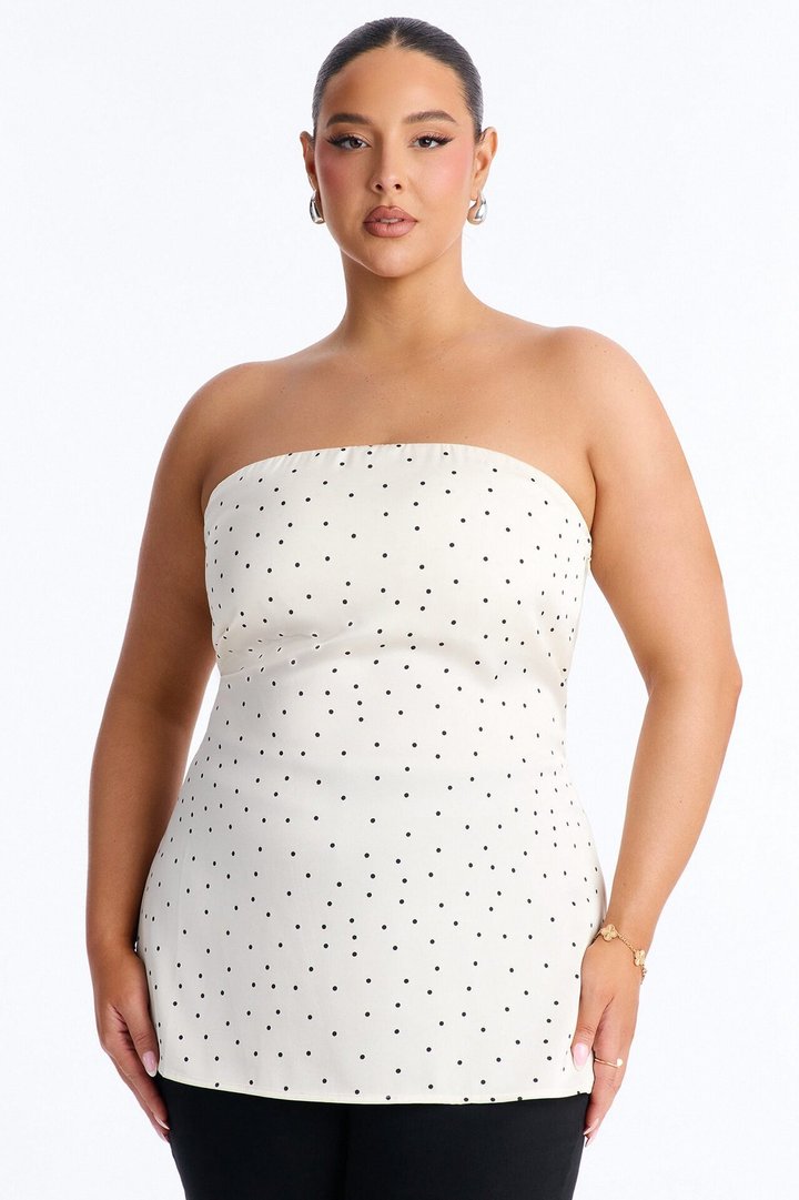 Spring Breeze Polka Dot Satin Tube Top - Cream/combo