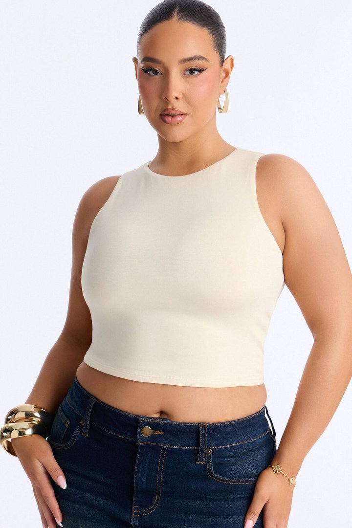 Amberly Double Lined Jersey Tank - Bone