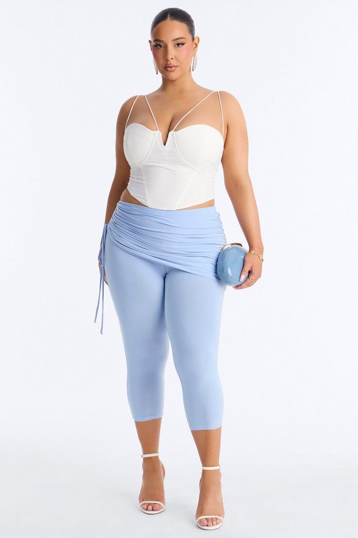 Teya Mid Rise Draped Ruched Capri Legging 19″ - Light Blue