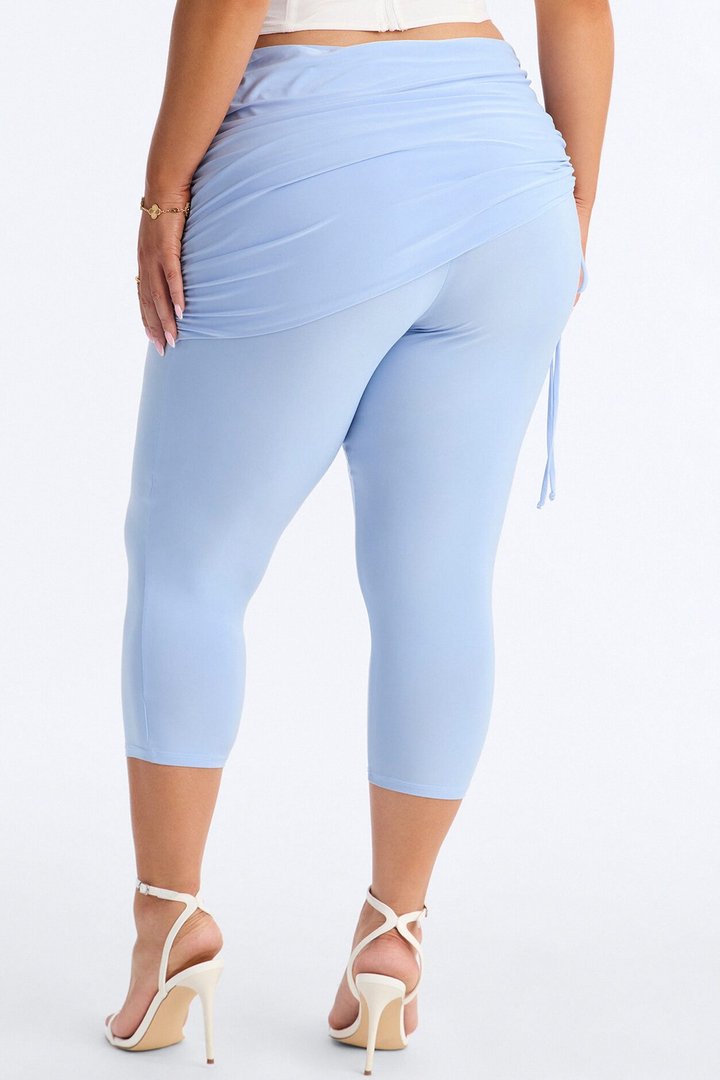 Teya Mid Rise Draped Ruched Capri Legging 19″ - Light Blue