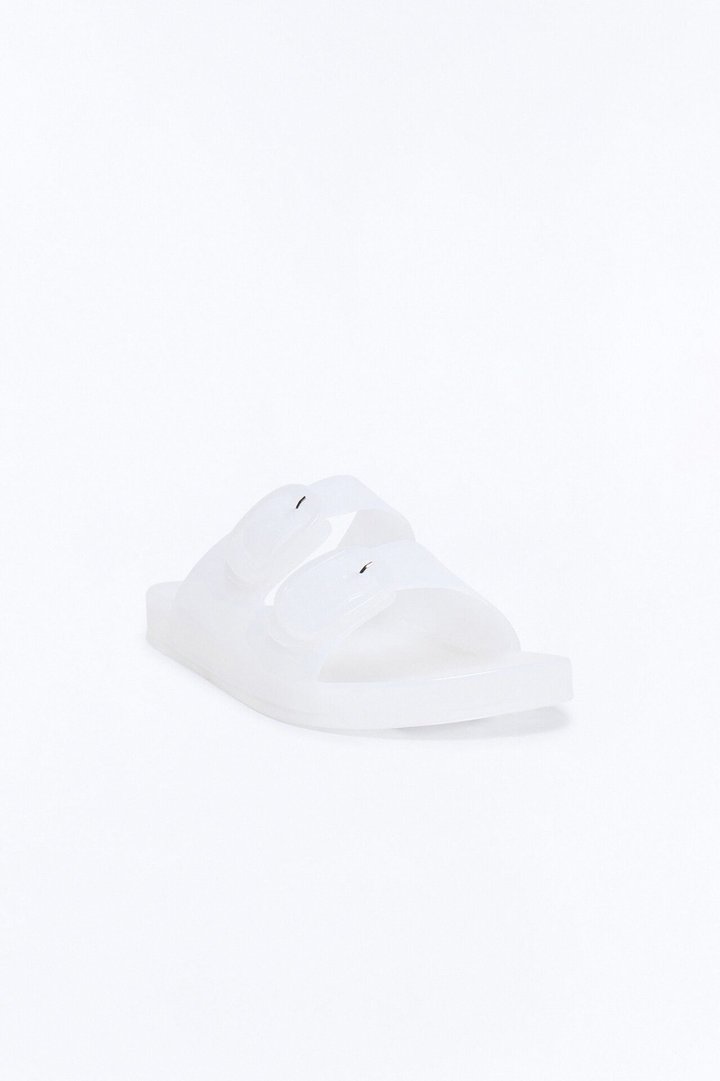 Allie Double Buckle Slides - White