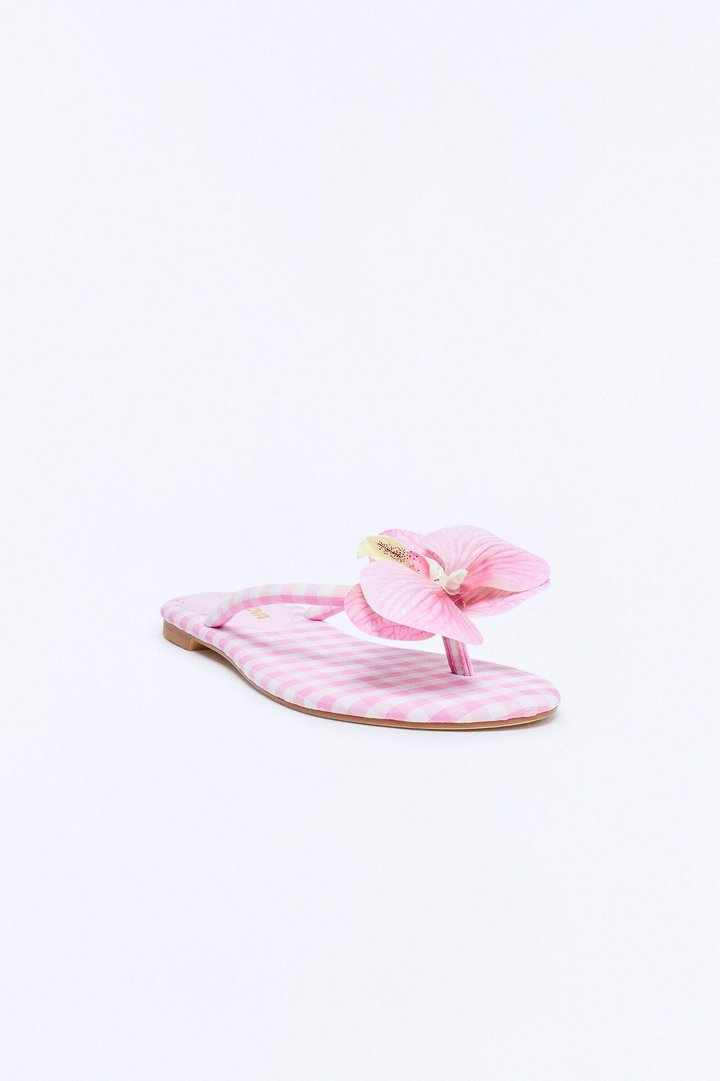 Ashbie Flower Gingham Flip Flops - Pink