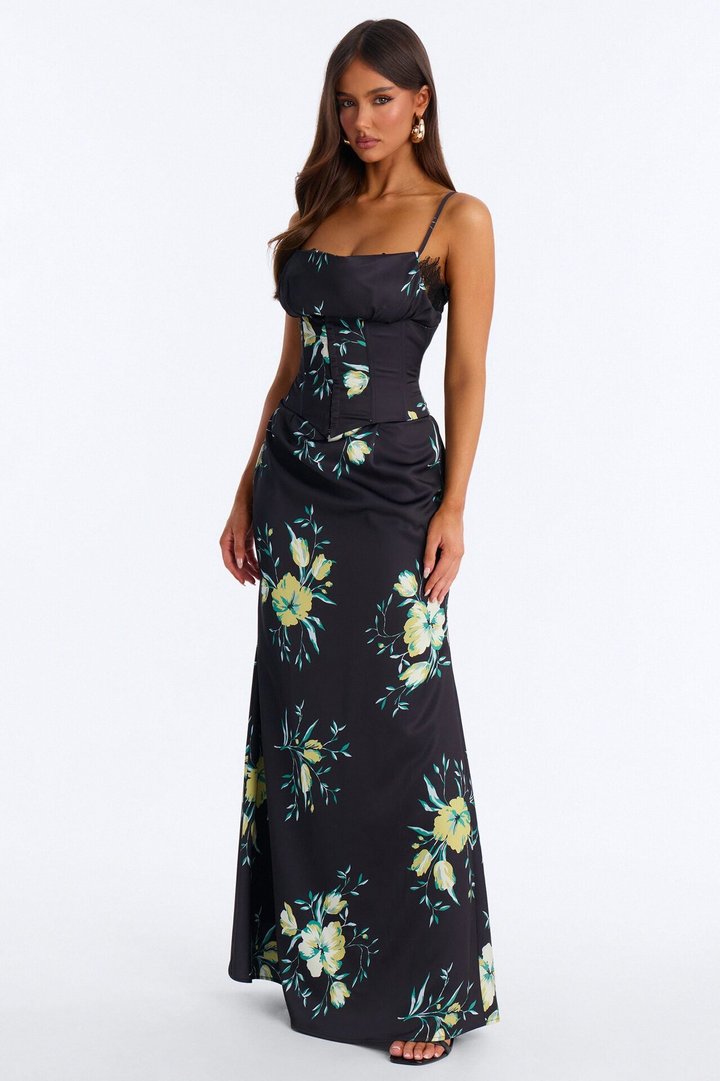 Haylee 2 Piece Corset Satin Gown - Black/combo