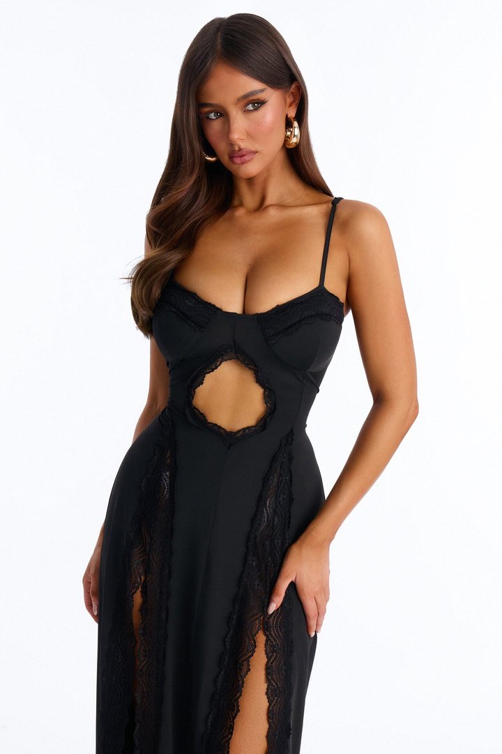 Untamed Love Lace Trim Maxi Dress - Black