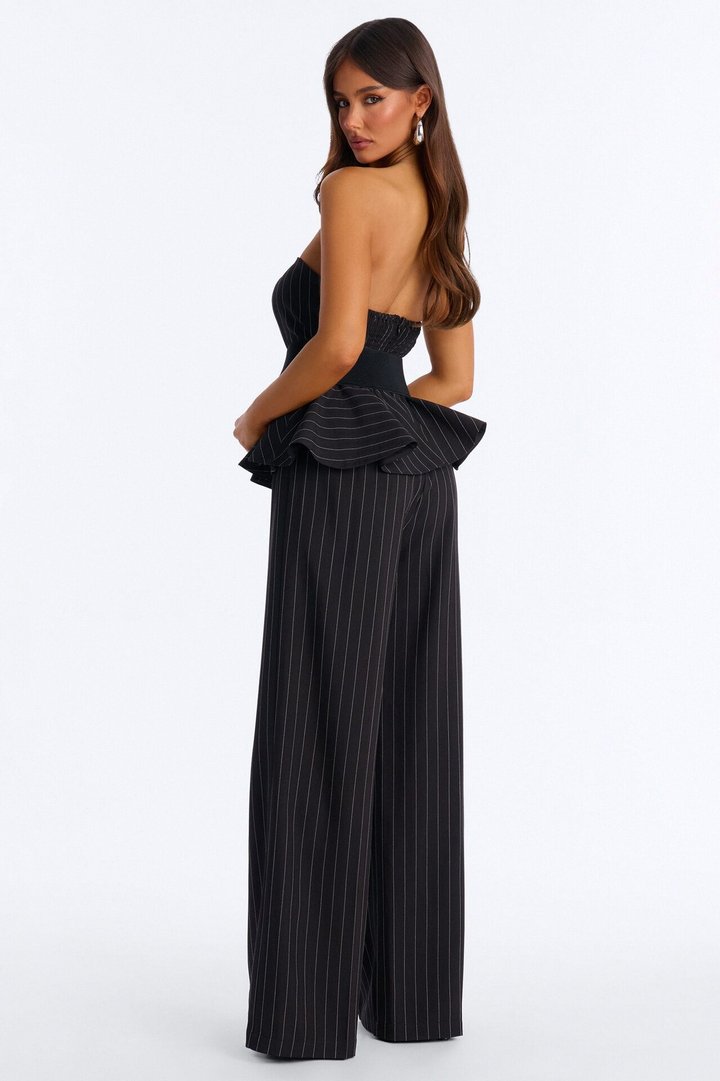 Jessa Pinstripe Belted Wide Leg - Black