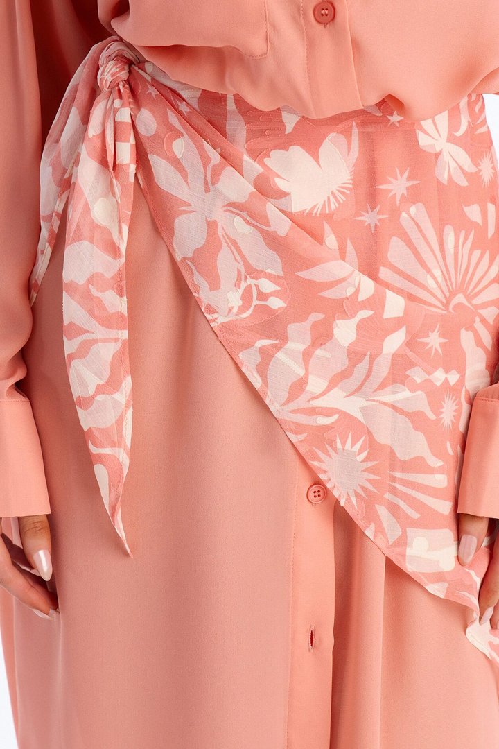 Kaylah Scarf Waist Shirt Maxi Dress - Peach/combo