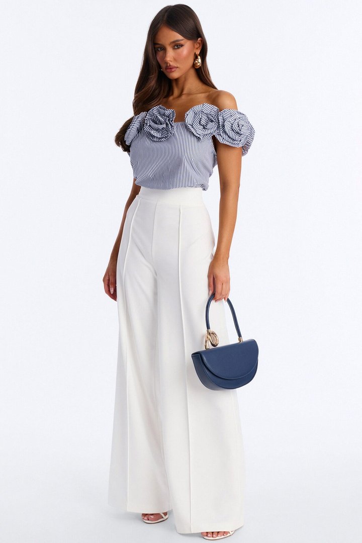 Lilli Striped Off Shoulder Wide Leg Jumpsuit - Blue/combo
