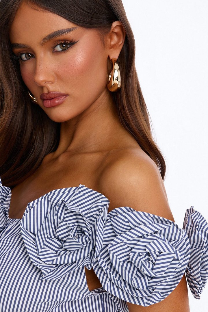 Lilli Striped Off Shoulder Wide Leg Jumpsuit - Blue/combo