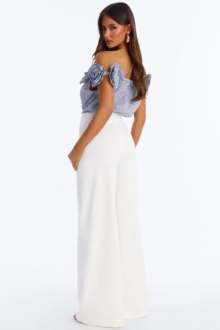 Lilli Striped Off Shoulder Wide Leg Jumpsuit - Blue/combo