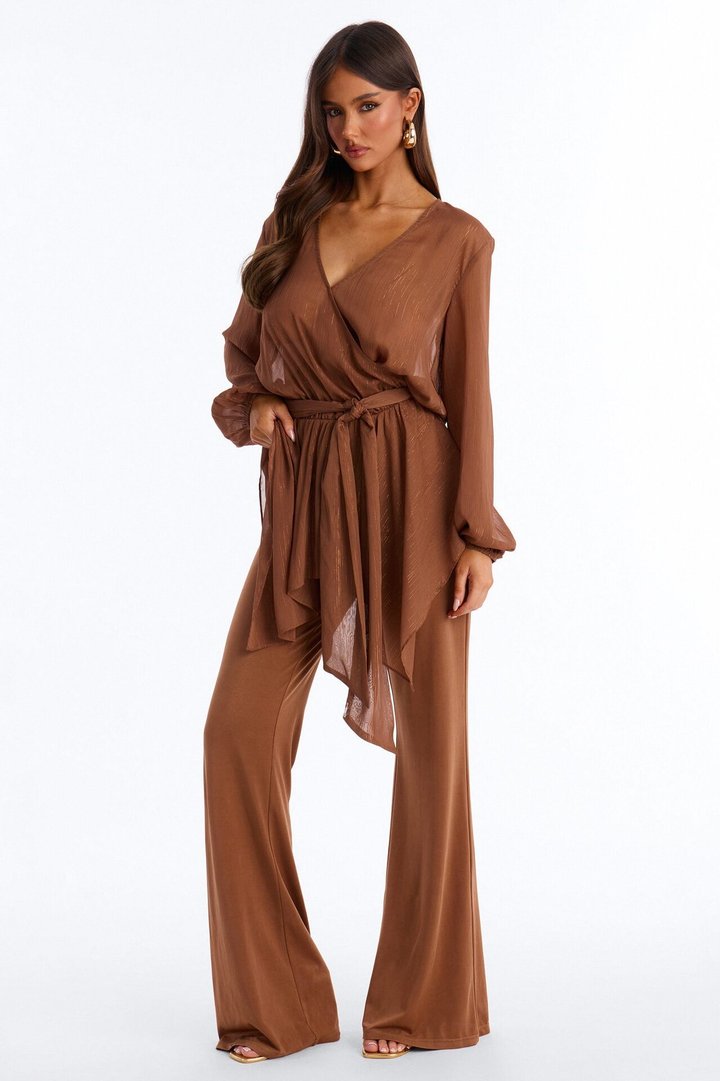 Lara Draped Chiffon Jumpsuit - Brown