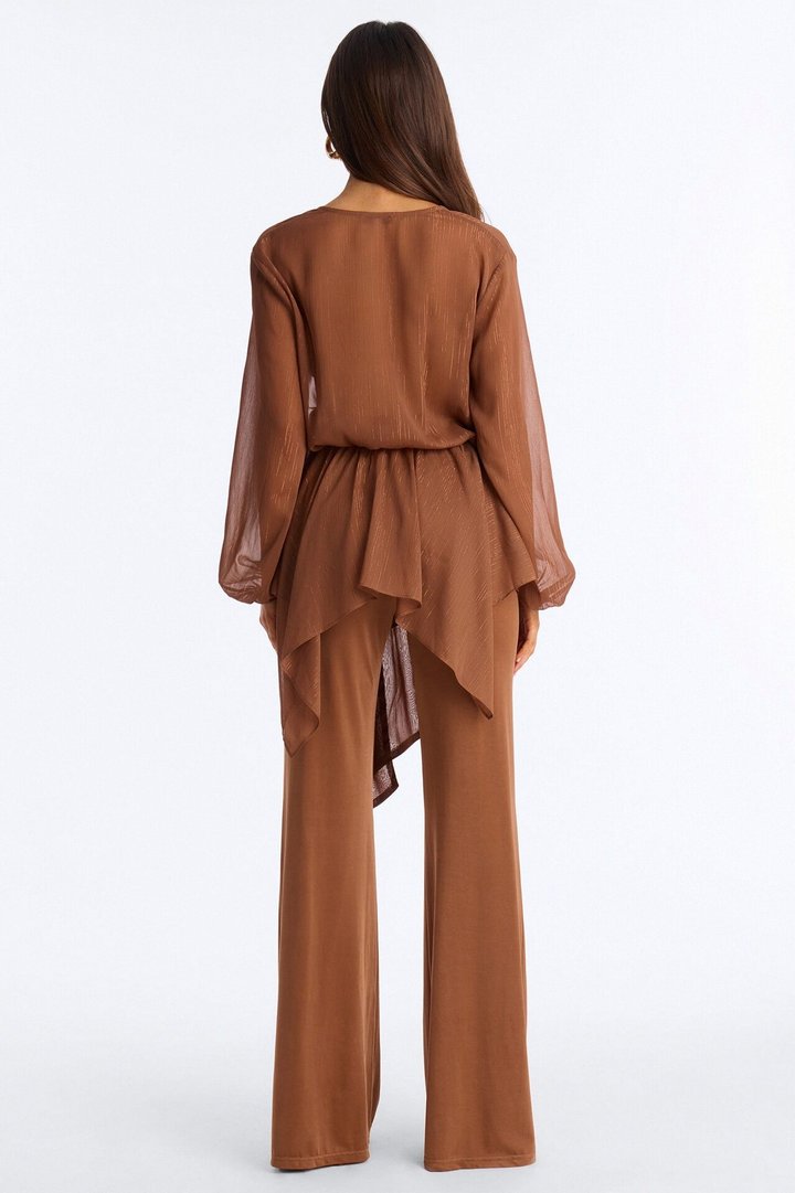 Lara Draped Chiffon Jumpsuit - Brown