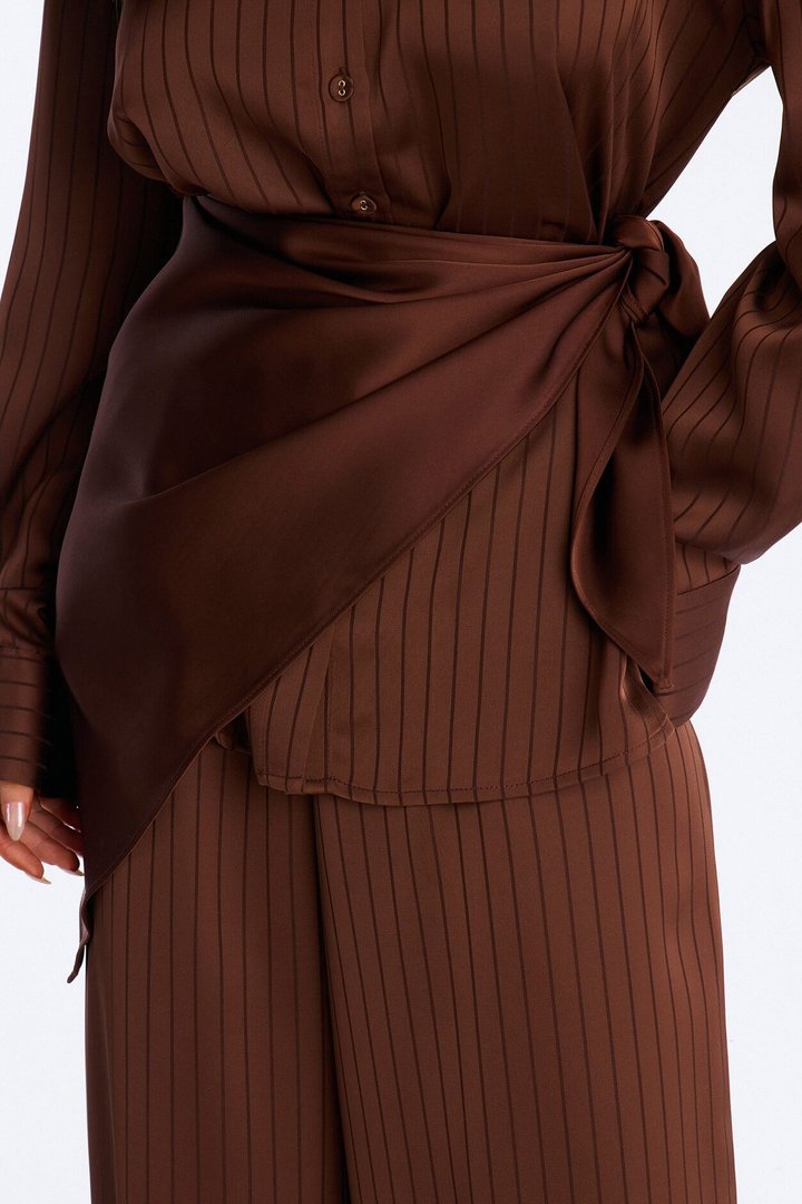 Lana Satin 3 Piece Scarf Pant Set - Chocolate