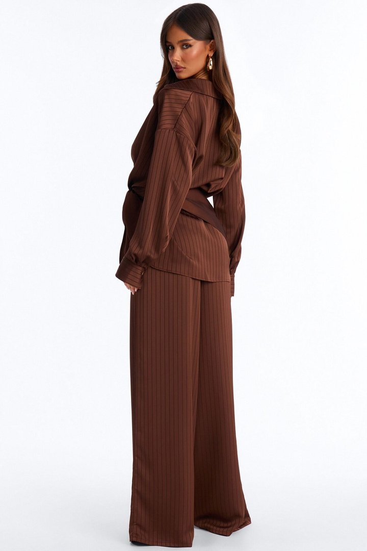 Lana Satin 3 Piece Scarf Pant Set - Chocolate