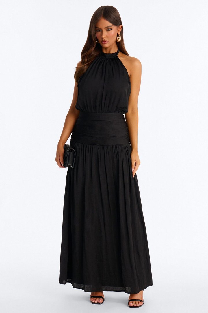 Blushing Beauty Backless Maxi Dress - Black