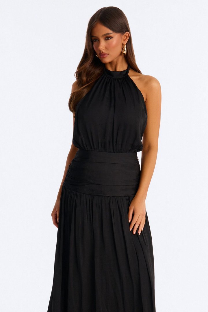Blushing Beauty Backless Maxi Dress - Black