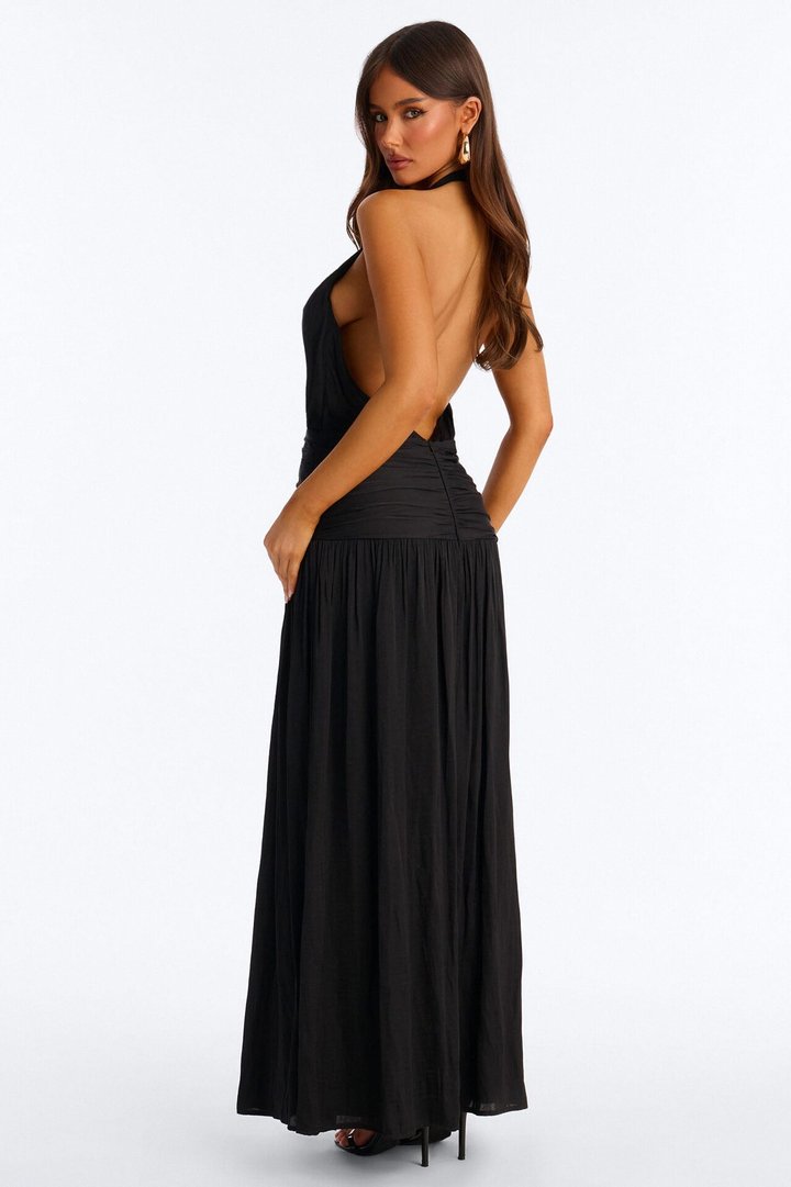 Blushing Beauty Backless Maxi Dress - Black