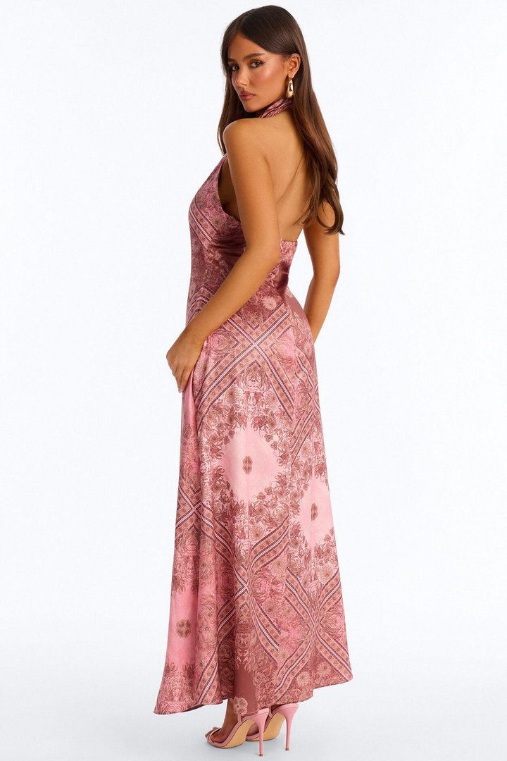 Daniella Satin Cowl Maxi Dress - Pink/combo