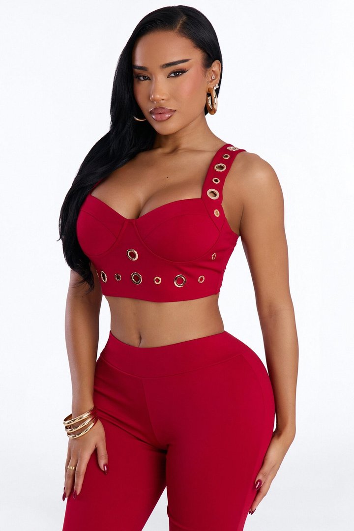 Stole Your Heart Grommet Pant Set - Red