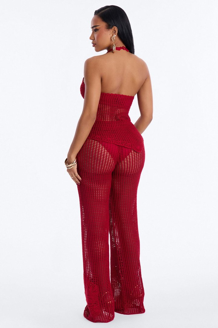 Laguna Crochet 4 Piece Pant Set - DarkRed