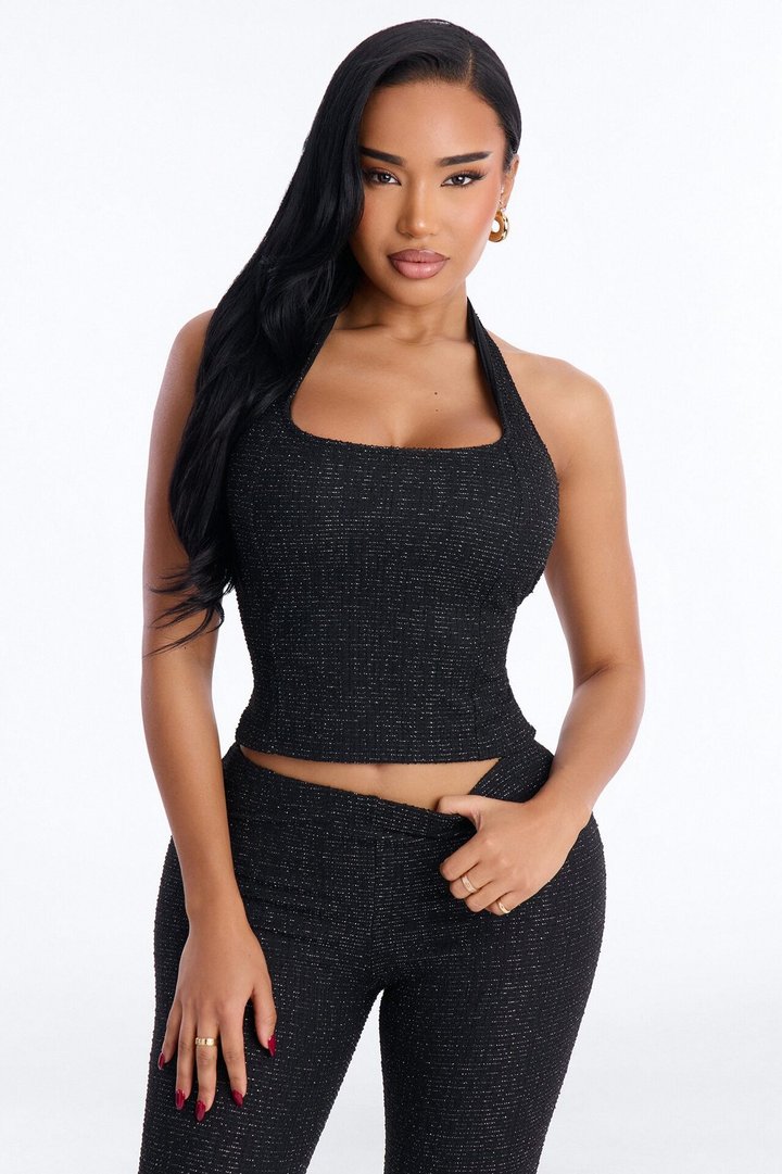 Keep My Promise Knit Tweed Capri Set - Black